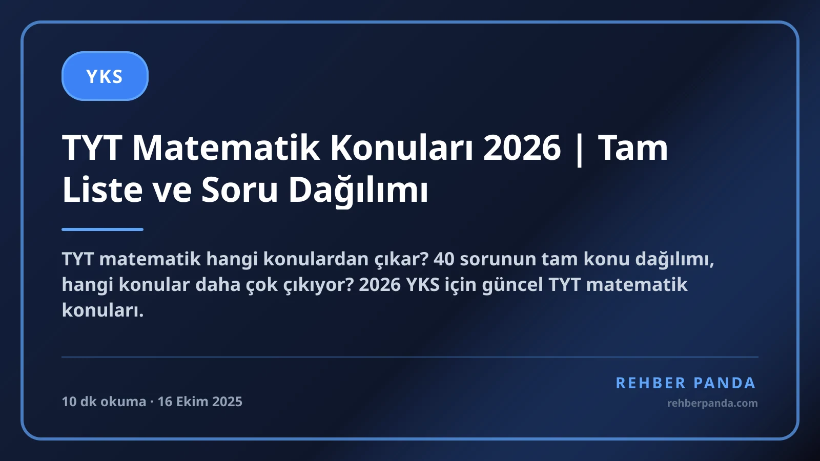TYT Matematik Konuları 2026 | Tam Liste ve Soru Dağılımı
