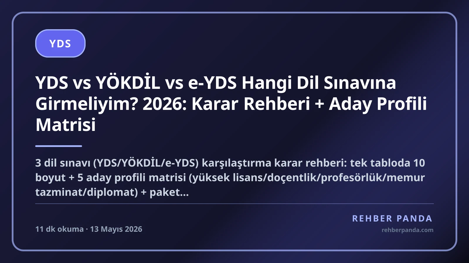 YDS vs YÖKDİL vs e-YDS Hangi Dil Sınavına Girmeliyim? 2026: Karar Rehberi + Aday Profili Matrisi
