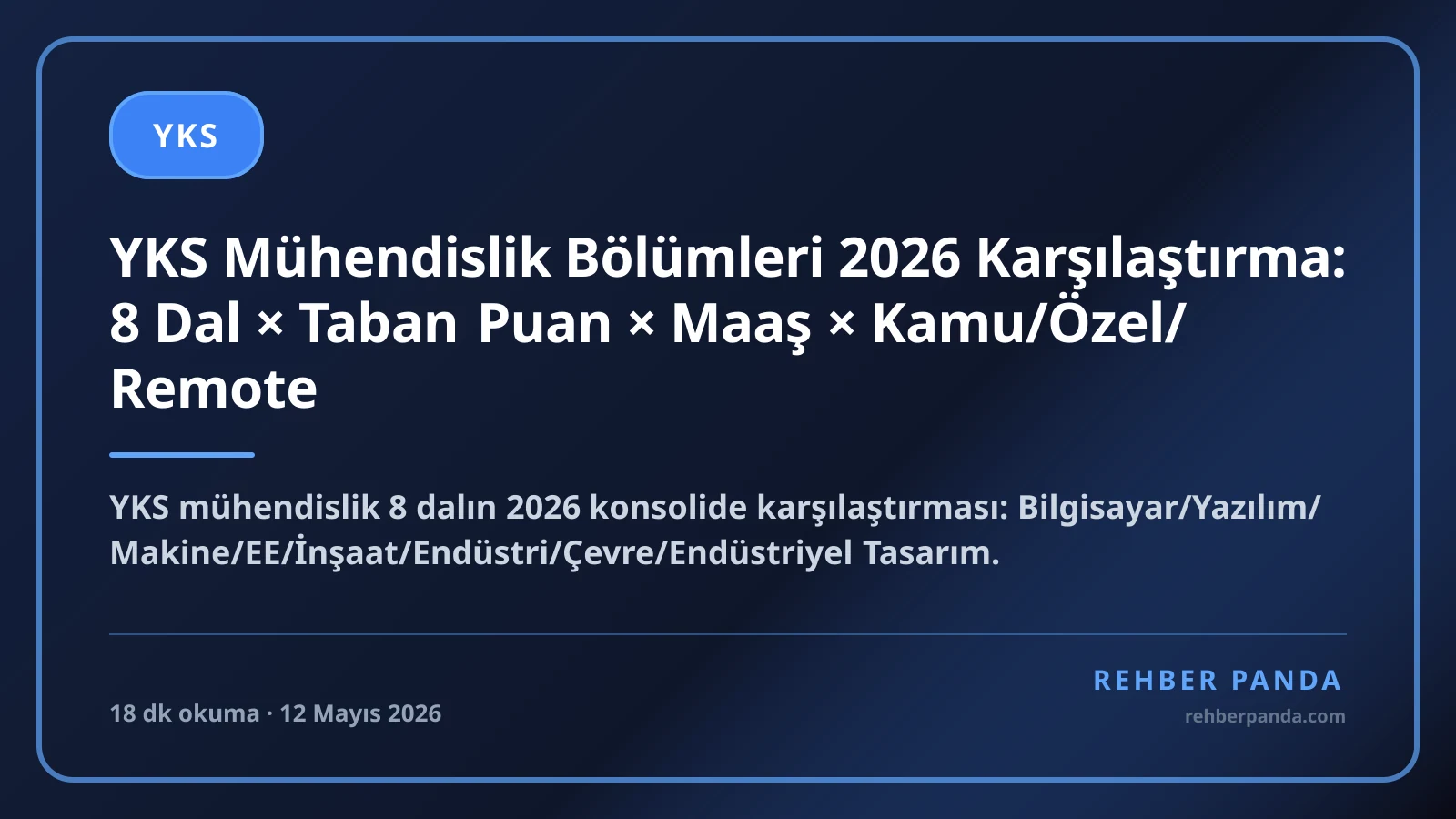 YKS Mühendislik Bölümleri 2026 Karşılaştırma: 8 Dal × Taban Puan × Maaş × Kamu/Özel/Remote