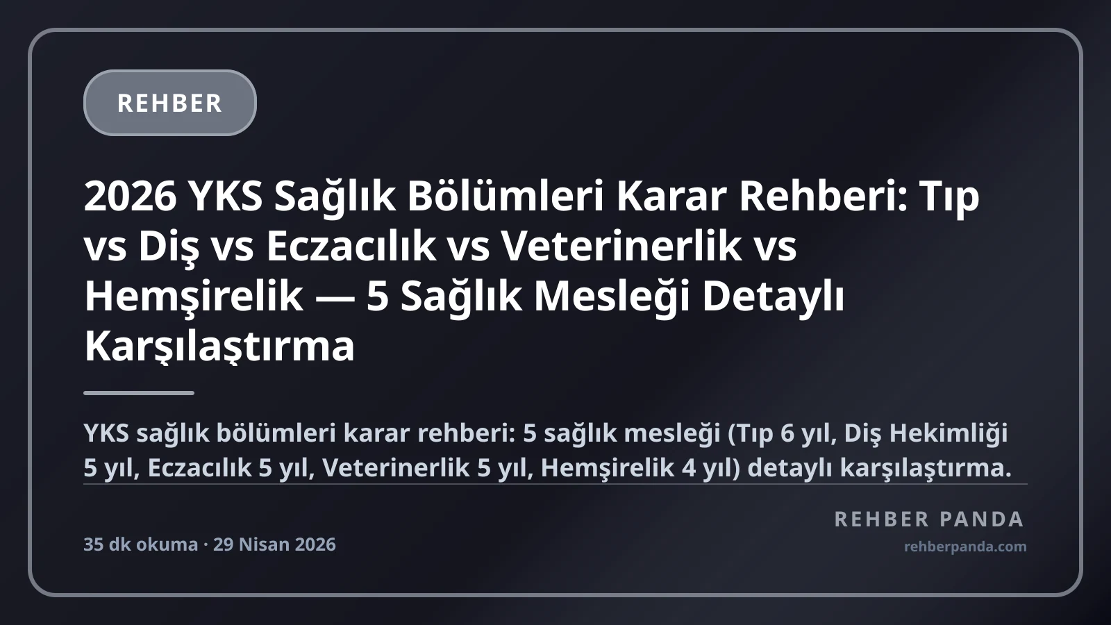 2026 YKS Sağlık Bölümleri Karar Rehberi: Tıp vs Diş vs Eczacılık vs Veterinerlik vs Hemşirelik — 5 Sağlık Mesleği Detaylı Karşılaştırma