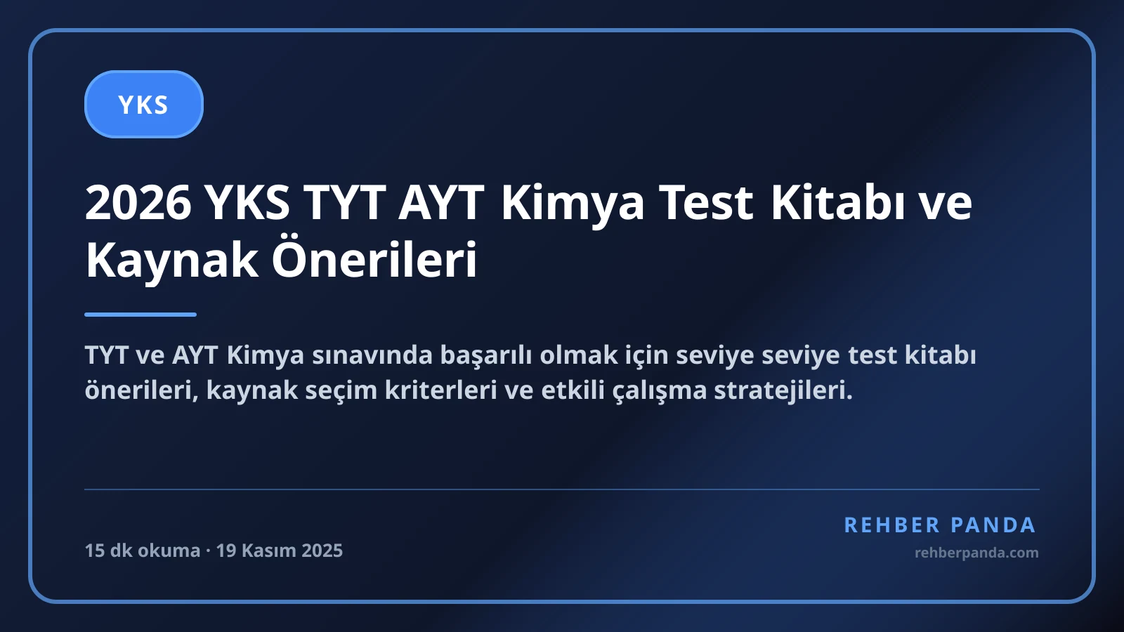 2026 YKS TYT AYT Kimya Test Kitabı ve Kaynak Önerileri