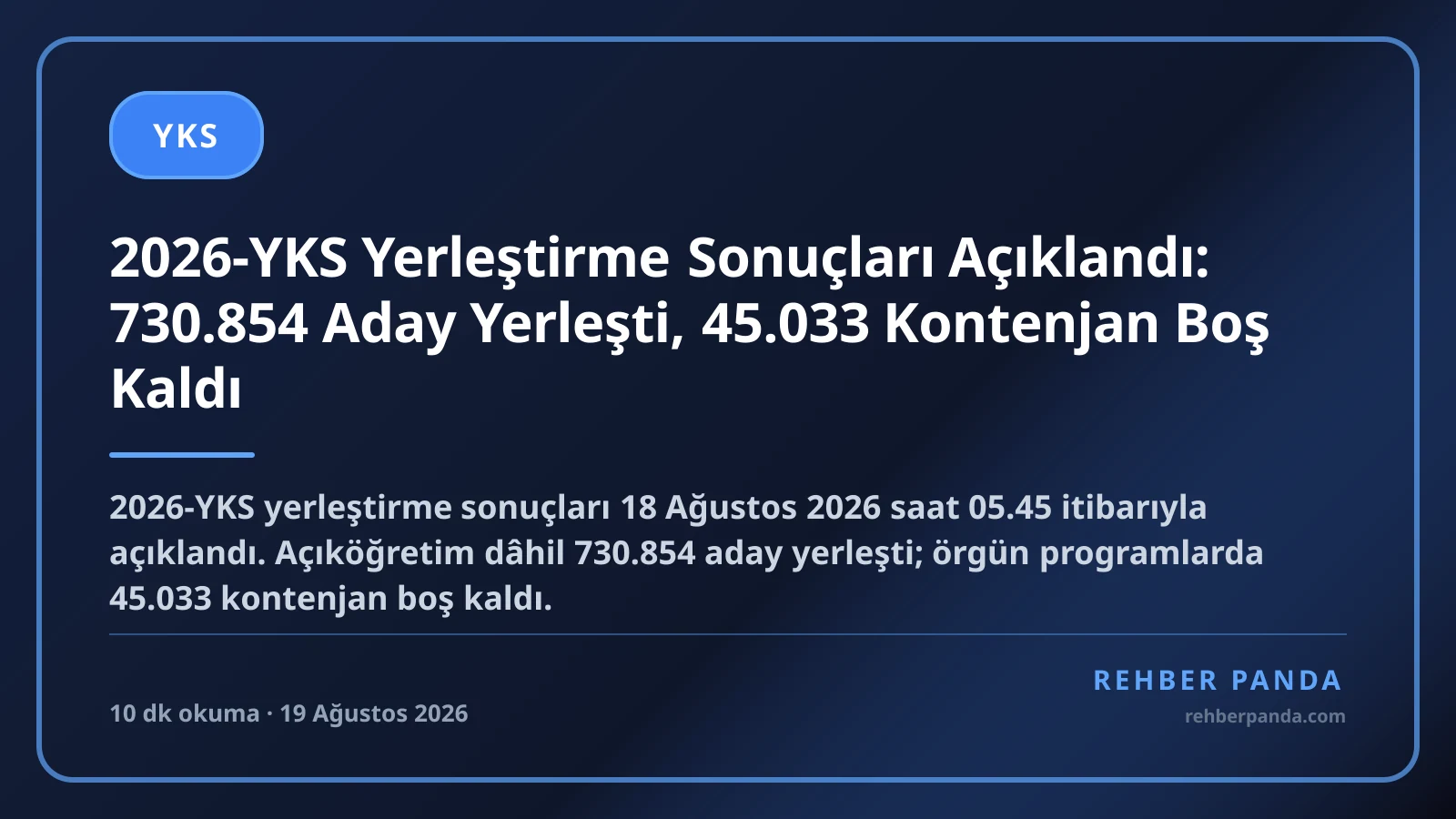 2026-YKS Yerleştirme Sonuçları Açıklandı: 730.854 Aday Yerleşti, 45.033 Kontenjan Boş Kaldı