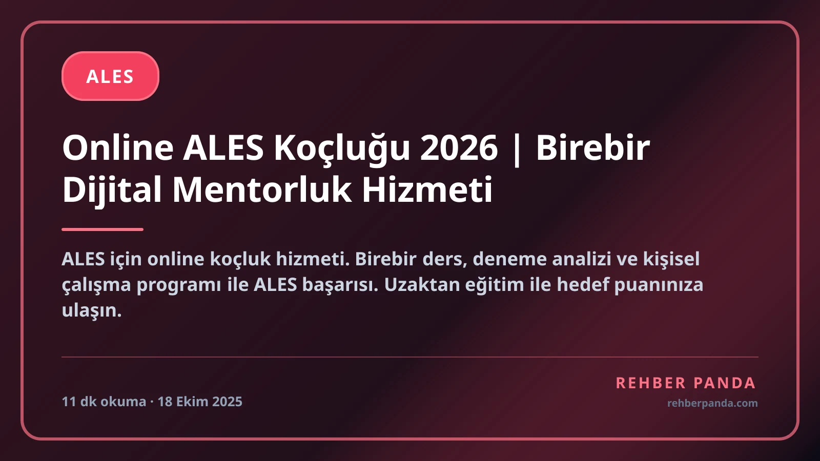 Online ALES Koçluğu 2026 | Birebir Dijital Mentorluk Hizmeti