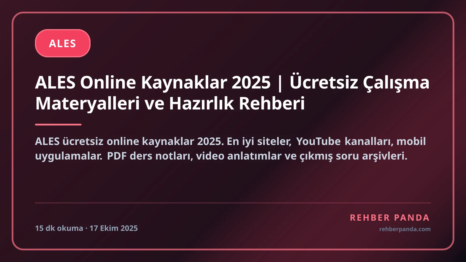 ALES Online Kaynaklar 2025 | Ücretsiz Çalışma Materyalleri ve Hazırlık Rehberi