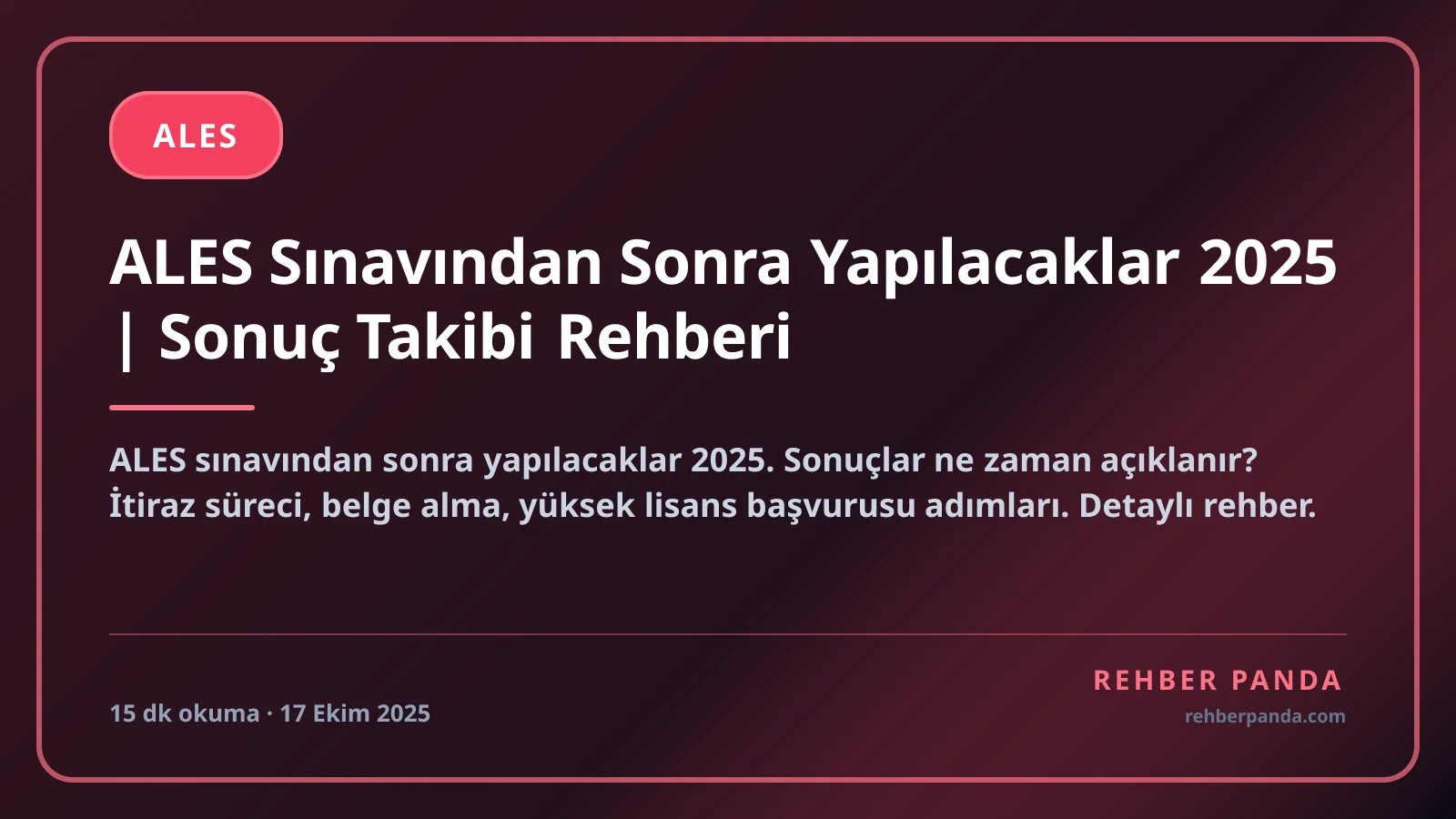 ALES Sınavından Sonra Yapılacaklar 2025 | Sonuç Takibi Rehberi