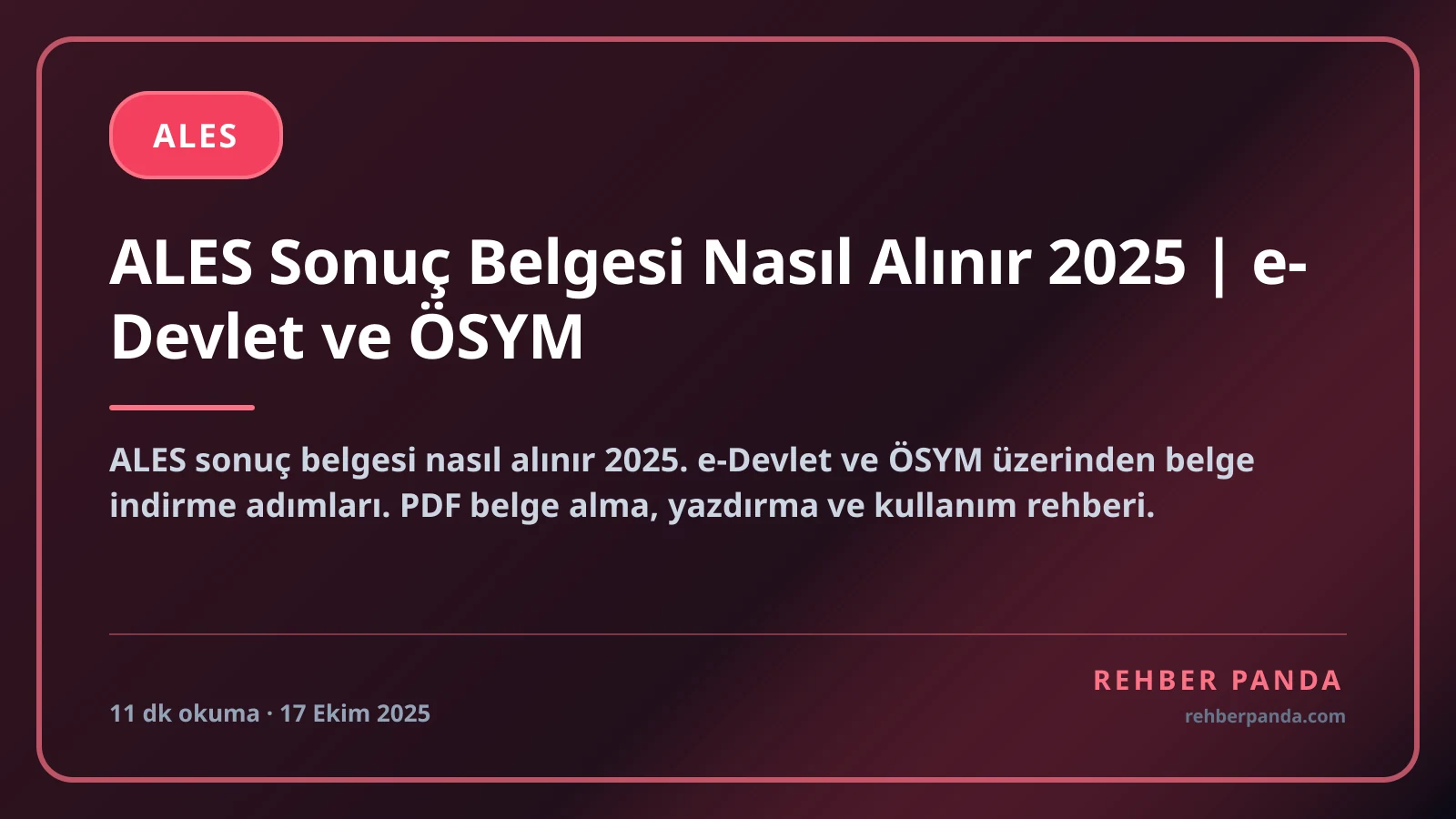 ALES Sonuç Belgesi Nasıl Alınır 2025 | e-Devlet ve ÖSYM