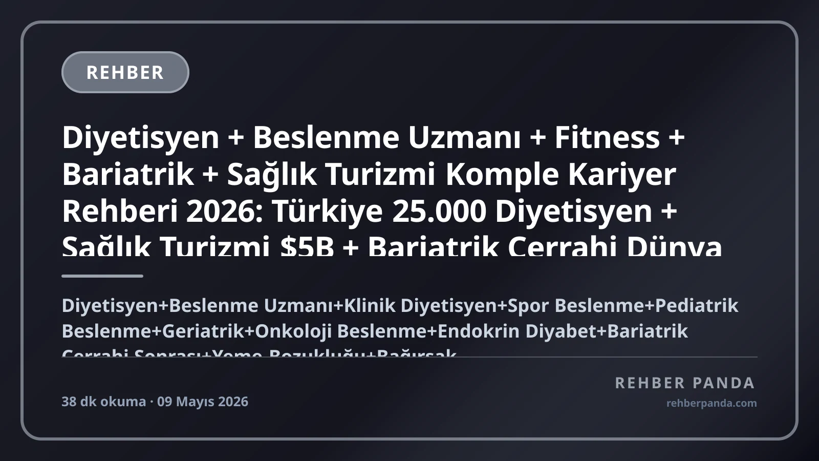 Diyetisyen + Beslenme Uzmanı + Fitness + Bariatrik + Sağlık Turizmi Komple Kariyer Rehberi 2026: Türkiye 25.000 Diyetisyen + Sağlık Turizmi $5B + Bariatrik Cerrahi Dünya #1 + Hacettepe Beslenme + Cornell Nutrition