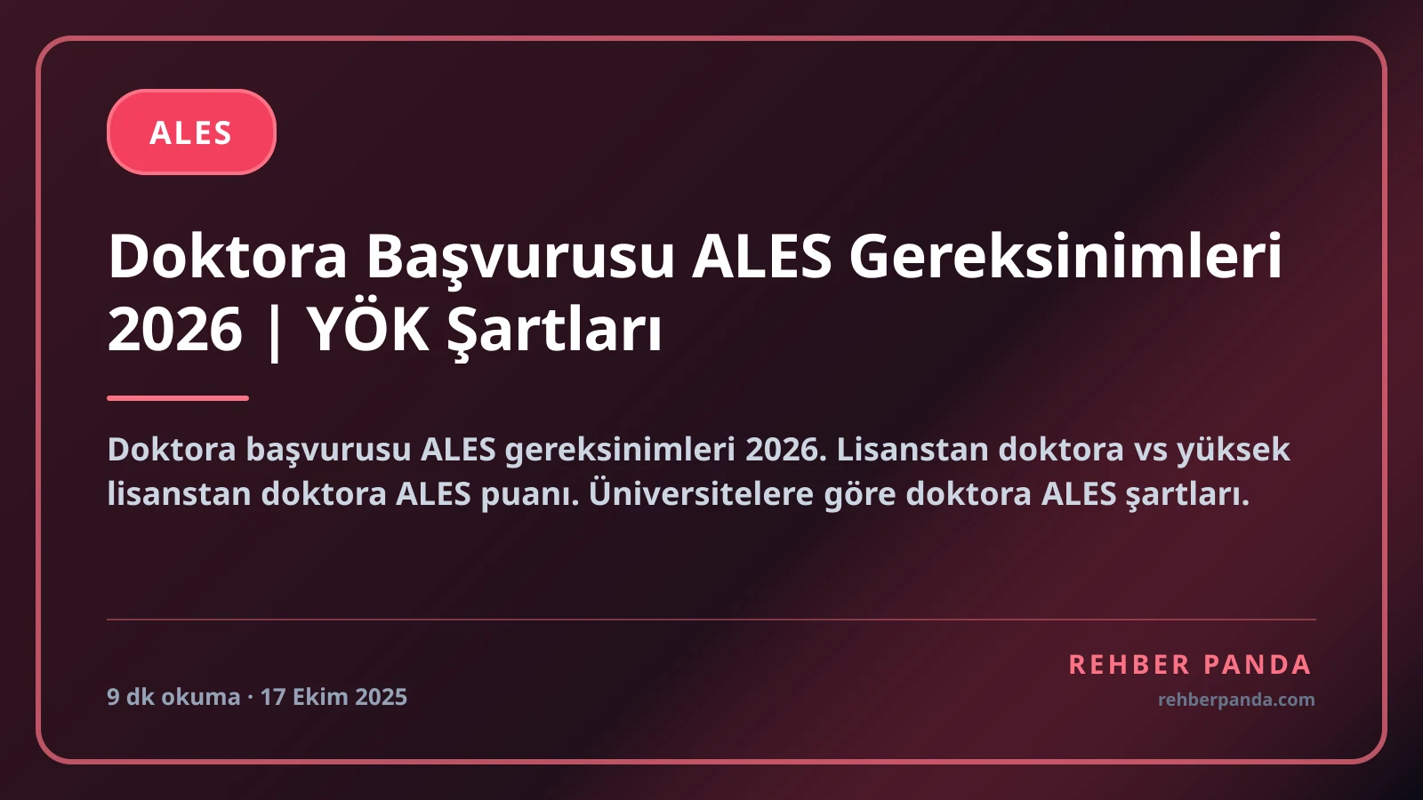 Doktora Başvurusu ALES Gereksinimleri 2026 | YÖK Şartları