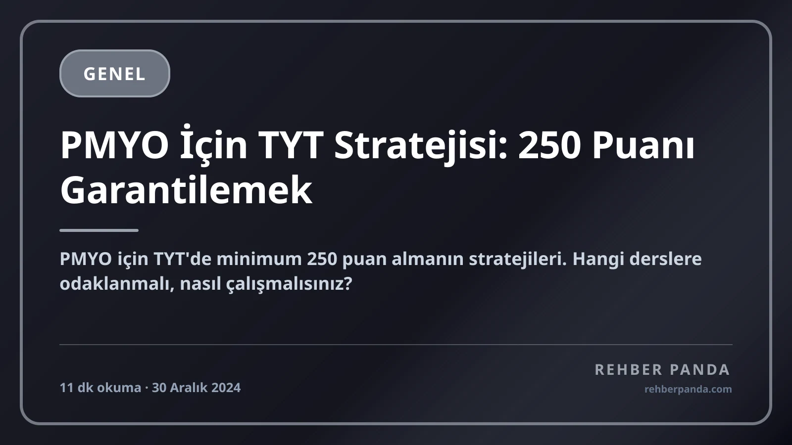 PMYO İçin TYT Stratejisi: 250 Puanı Garantilemek