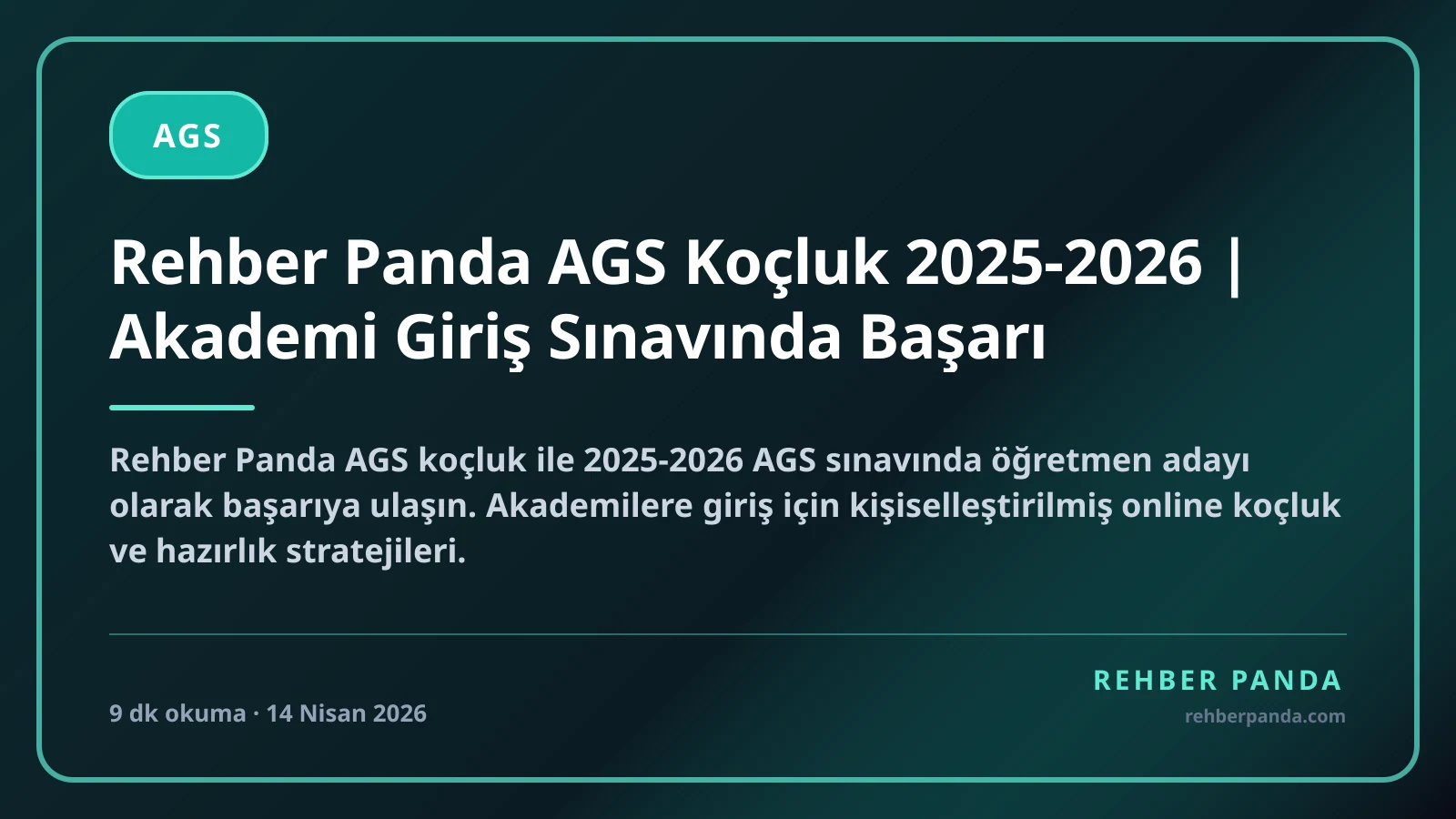 Rehber Panda AGS Koçluk 2025-2026 | Akademi Giriş Sınavında Başarı